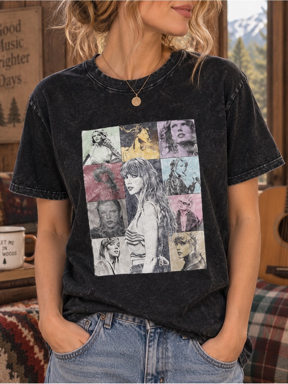Taylor Swift Eras Tour 2023 Graphic T Shirt Black Mineral Wash Tour Merch